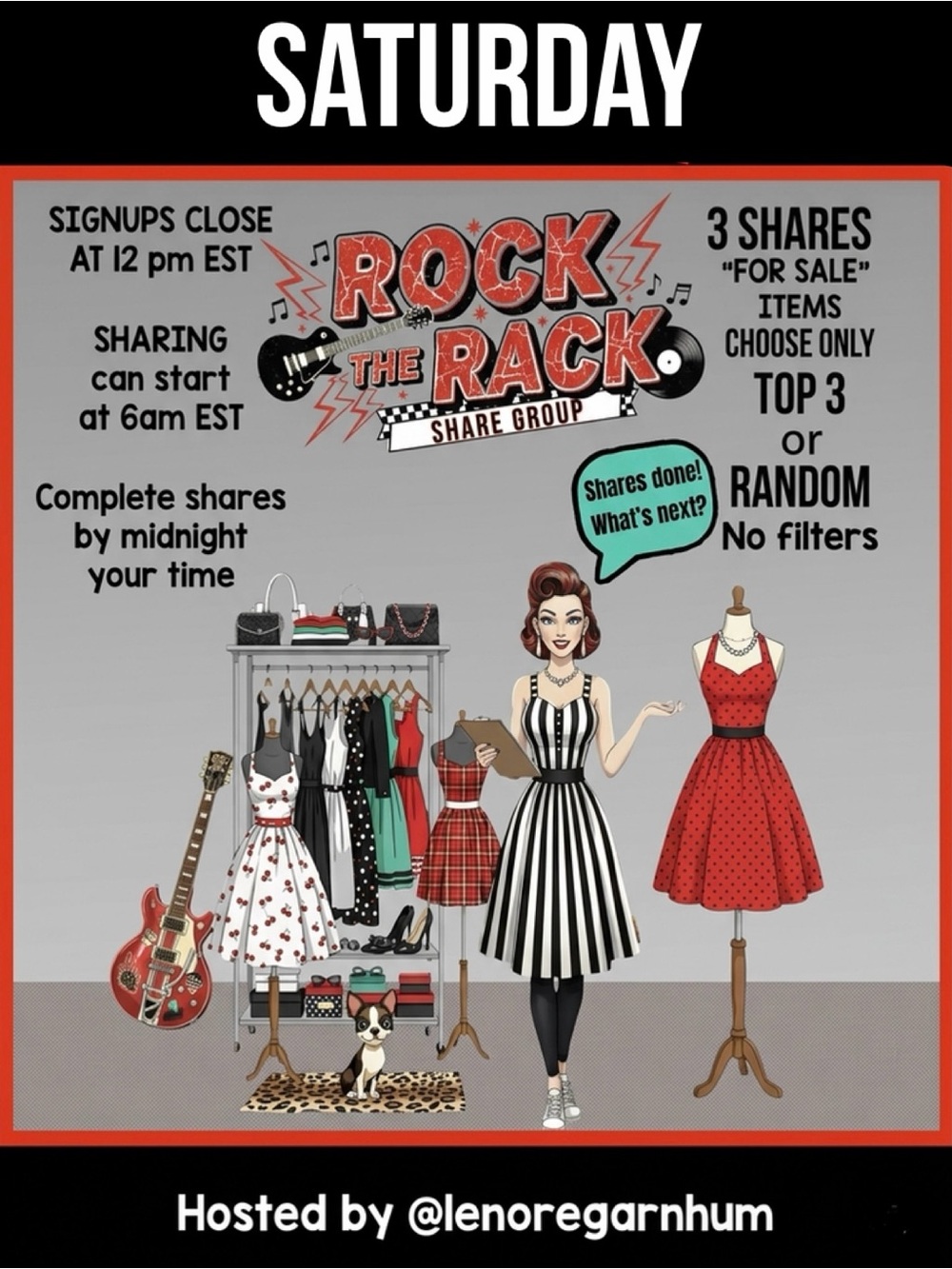 Saturday, August 29, Rock the Rack share group